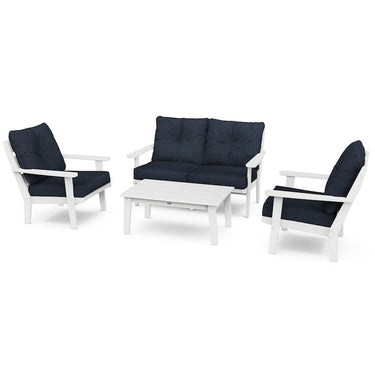 POLYWOOD Lakeside 4-Piece Deep Seating Set - White / Marine Indigo